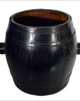Brown varnished wood grain antique Chinese barrel with side handles, 19th century, on white background.