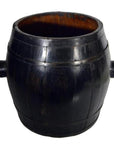 Brown varnished wood grain antique Chinese barrel with side handles, 19th century, on white background.