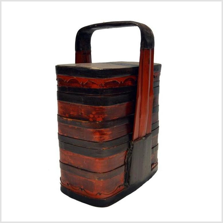 Antique Chinese Lacquered Tiered Food Basket-6. Asian & Chinese Furniture, Art, Antiques, Vintage Home Décor for sale at FEA Home