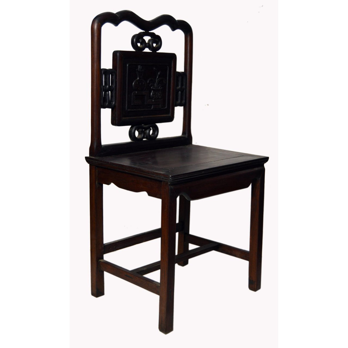 Antique Chinese Lacquered Yumu Wood Side Chair with Hand-Carved Décor-4. Asian & Chinese Furniture, Art, Antiques, Vintage Home Décor for sale at FEA Home