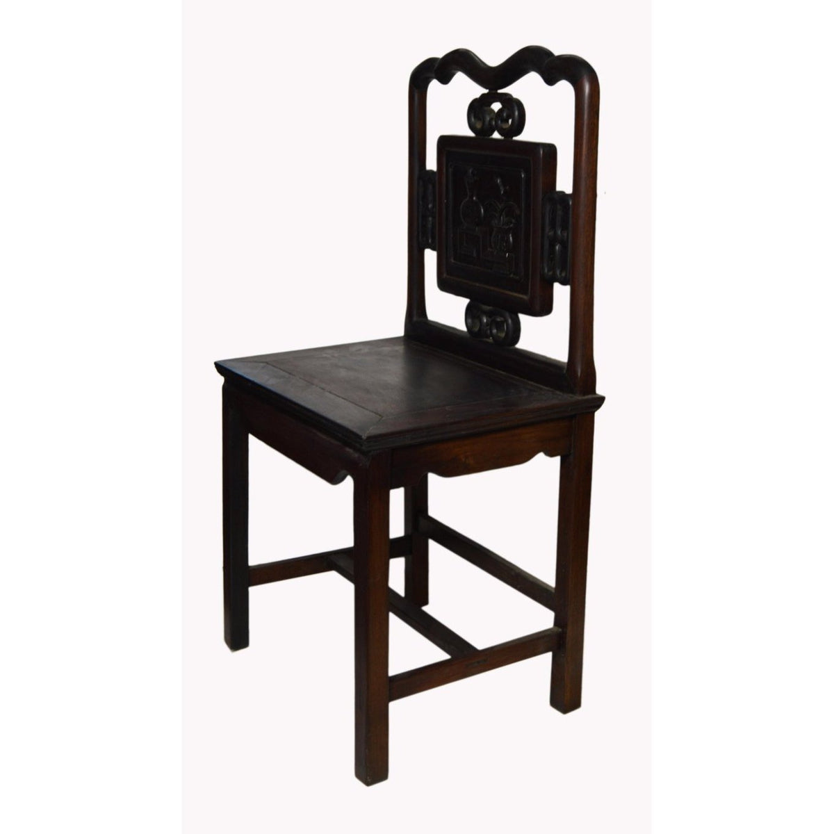 Antique Chinese Lacquered Yumu Wood Side Chair with Hand-Carved Décor-5. Asian & Chinese Furniture, Art, Antiques, Vintage Home Décor for sale at FEA Home