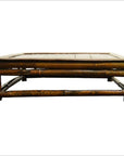 Brown wood square Chinese Kang ceremonial table with flat top and sturdy legs, shown alone against a plain background.