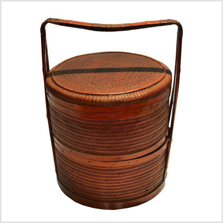 Antique Chinese Handwoven Rattan Basket-6. Asian & Chinese Furniture, Art, Antiques, Vintage Home Décor for sale at FEA Home
