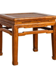 Brown elmwood Ming style side table with waisted apron and horsehoof legs, antique Chinese furniture piece.
