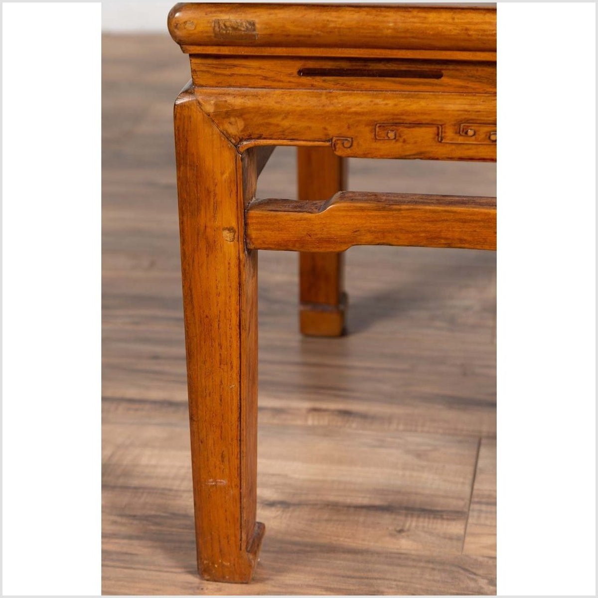 Antique Chinese Ming Style Elmwood Waisted Side Table with Horsehoof Legs-9. Asian & Chinese Furniture, Art, Antiques, Vintage Home Décor for sale at FEA Home