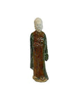 Terracotta antique court figure statue of a robed person with folded hands on plain white background.