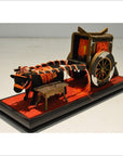 Antique Chinese Miniature Ceremonial Oxen Cart – Red Silk Harness, Black Ox Finish-3. Asian & Chinese Furniture, Art, Antiques, Vintage Home Décor for sale at FEA Home