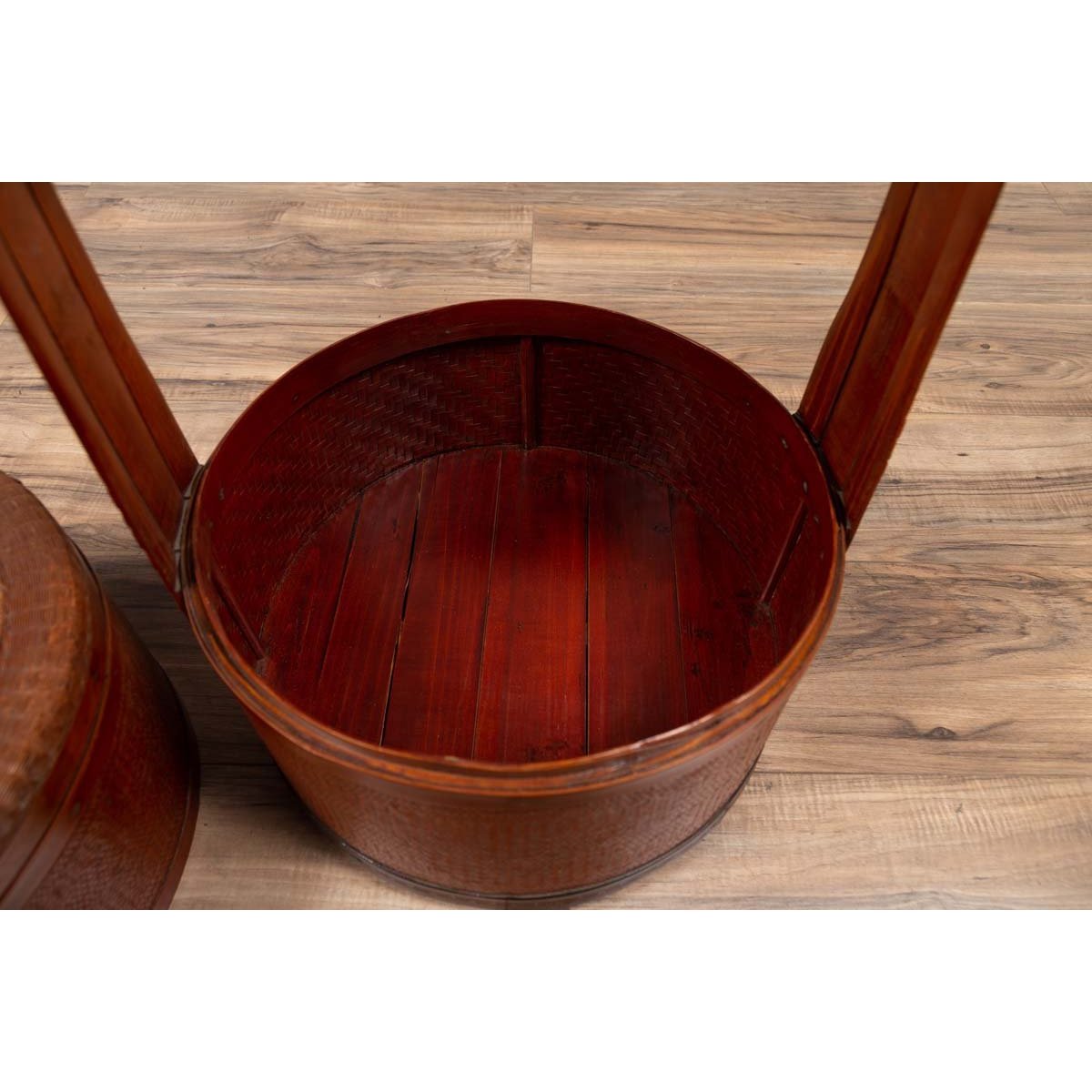 Antique Chinese Rattan Nested Lunch Basket with Carved Handle and Calligraphy-13. Asian & Chinese Furniture, Art, Antiques, Vintage Home Décor for sale at FEA Home