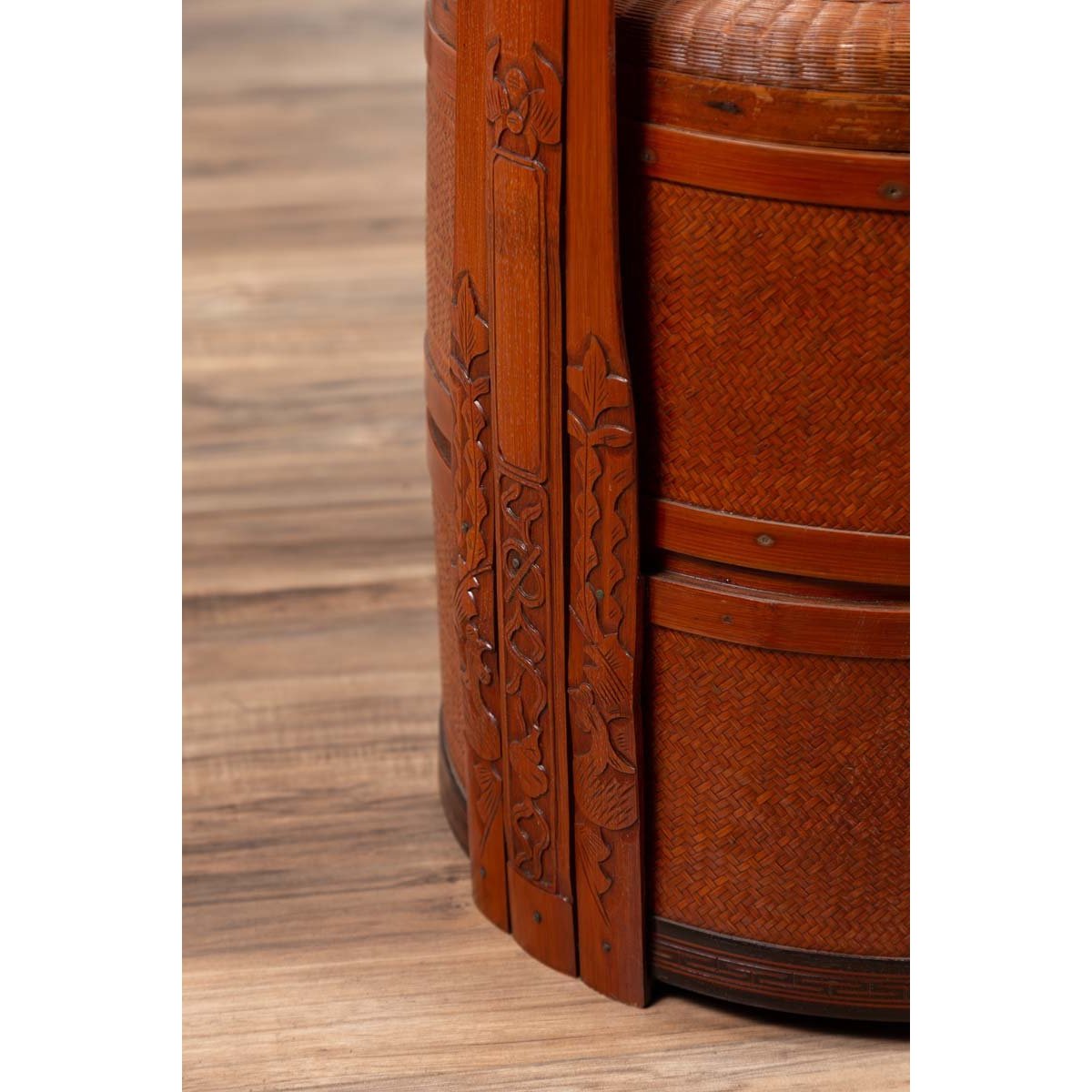 Antique Chinese Rattan Nested Lunch Basket with Carved Handle and Calligraphy-7. Asian & Chinese Furniture, Art, Antiques, Vintage Home Décor for sale at FEA Home