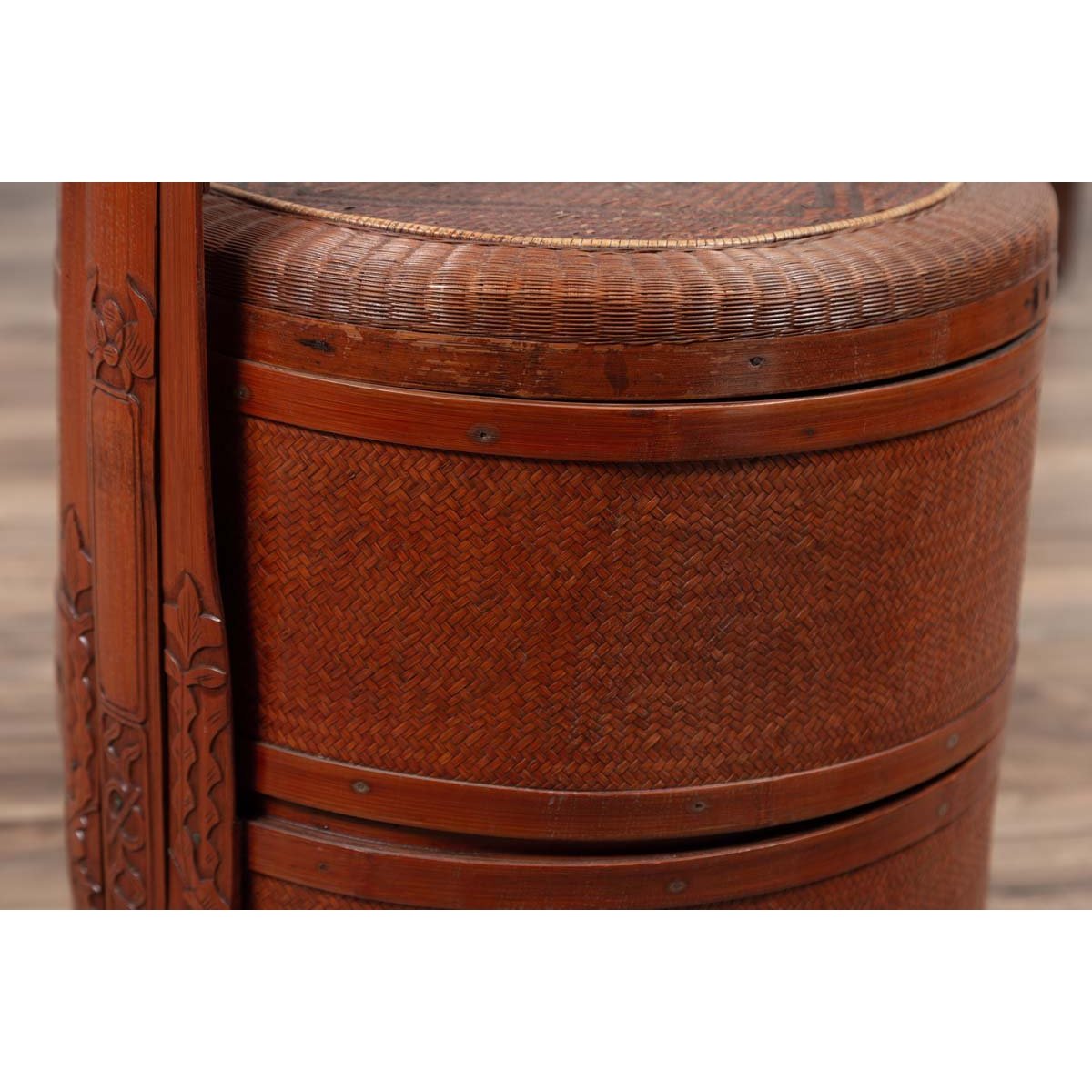 Antique Chinese Rattan Nested Lunch Basket with Carved Handle and Calligraphy-8. Asian & Chinese Furniture, Art, Antiques, Vintage Home Décor for sale at FEA Home