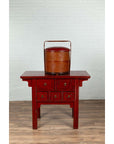 Antique Chinese Rattan Tiered Wedding Basket with Carved Handle and Red Top-5. Asian & Chinese Furniture, Art, Antiques, Vintage Home Décor for sale at FEA Home