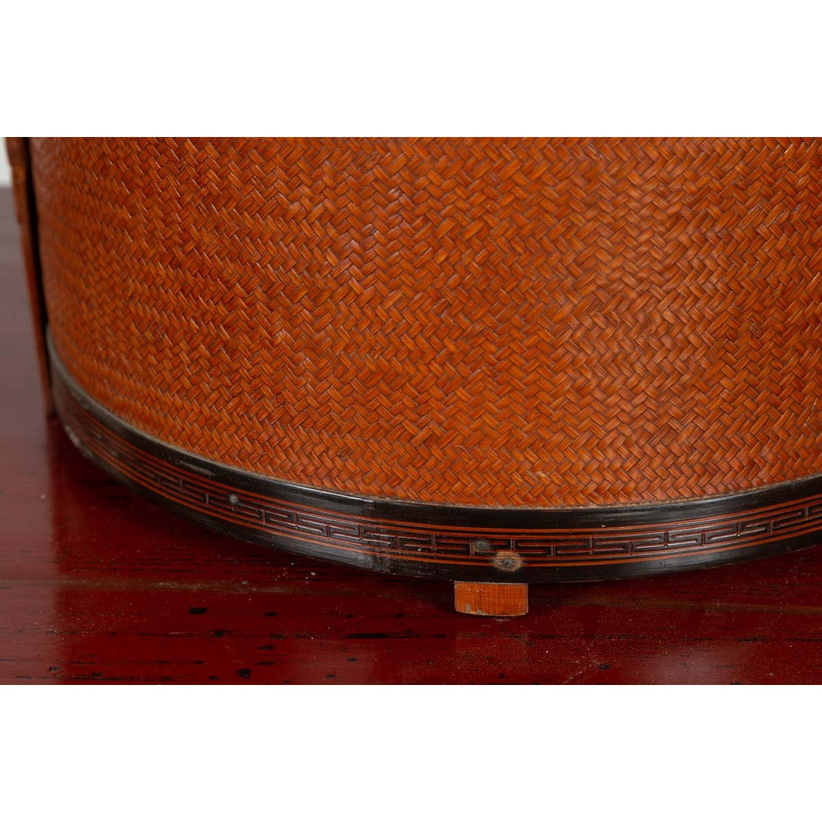 Antique Chinese Rattan Tiered Wedding Basket with Carved Handle and Red Top-7. Asian & Chinese Furniture, Art, Antiques, Vintage Home Décor for sale at FEA Home