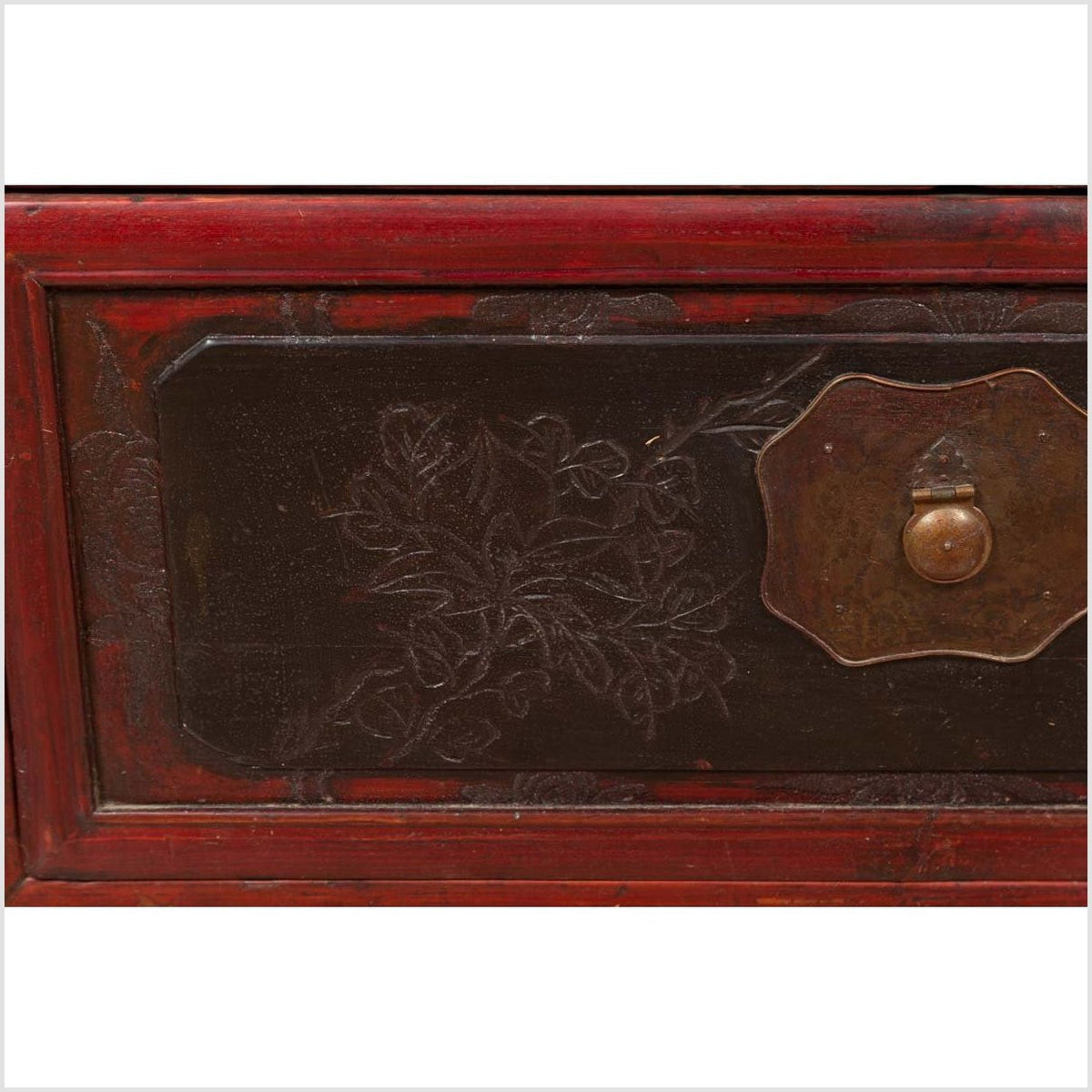 Antique Chinese Red and Black Lacquered Three-Section Chest with Carved Figures-13. Asian & Chinese Furniture, Art, Antiques, Vintage Home Décor for sale at FEA Home