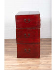 Antique Chinese Red and Black Lacquered Three-Section Chest with Carved Figures-18. Asian & Chinese Furniture, Art, Antiques, Vintage Home Décor for sale at FEA Home