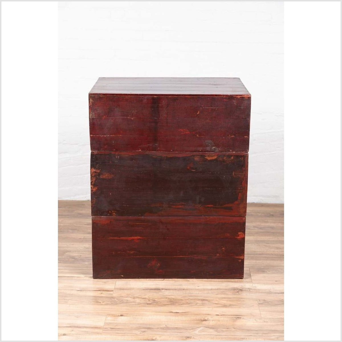 Antique Chinese Red and Black Lacquered Three-Section Chest with Carved Figures-19. Asian & Chinese Furniture, Art, Antiques, Vintage Home Décor for sale at FEA Home