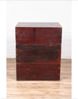Antique Chinese Red and Black Lacquered Three-Section Chest with Carved Figures-19. Asian & Chinese Furniture, Art, Antiques, Vintage Home Décor for sale at FEA Home