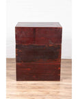Antique Chinese Red and Black Lacquered Three-Section Chest with Carved Figures-19. Asian & Chinese Furniture, Art, Antiques, Vintage Home Décor for sale at FEA Home