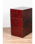 Antique Chinese Red and Black Lacquered Three-Section Chest with Carved Figures-20. Asian & Chinese Furniture, Art, Antiques, Vintage Home Décor for sale at FEA Home