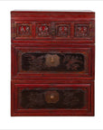 Antique Chinese Red and Black Lacquered Three-Section Chest with Carved Figures-1. Asian & Chinese Furniture, Art, Antiques, Vintage Home Décor for sale at FEA Home