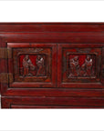 Antique Chinese Red and Black Lacquered Three-Section Chest with Carved Figures-6. Asian & Chinese Furniture, Art, Antiques, Vintage Home Décor for sale at FEA Home