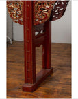 Antique Chinese Red Lacquered Console Table with Gilt Accents and Carved Apron-11. Asian & Chinese Furniture, Art, Antiques, Vintage Home Décor for sale at FEA Home