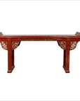 Antique Chinese Red Lacquered Console Table with Gilt Accents and Carved Apron-1. Asian & Chinese Furniture, Art, Antiques, Vintage Home Décor for sale at FEA Home