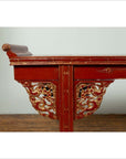 Antique Chinese Red Lacquered Console Table with Gilt Accents and Carved Apron-6. Asian & Chinese Furniture, Art, Antiques, Vintage Home Décor for sale at FEA Home
