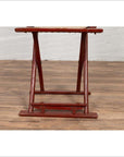Antique Chinese Red Lacquered Folding Traveler's Chair with Footrest and Fabric-11. Asian & Chinese Furniture, Art, Antiques, Vintage Home Décor for sale at FEA Home