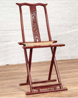 Antique Chinese Red Lacquered Folding Traveler's Chair with Footrest and Fabric-5. Asian & Chinese Furniture, Art, Antiques, Vintage Home Décor for sale at FEA Home