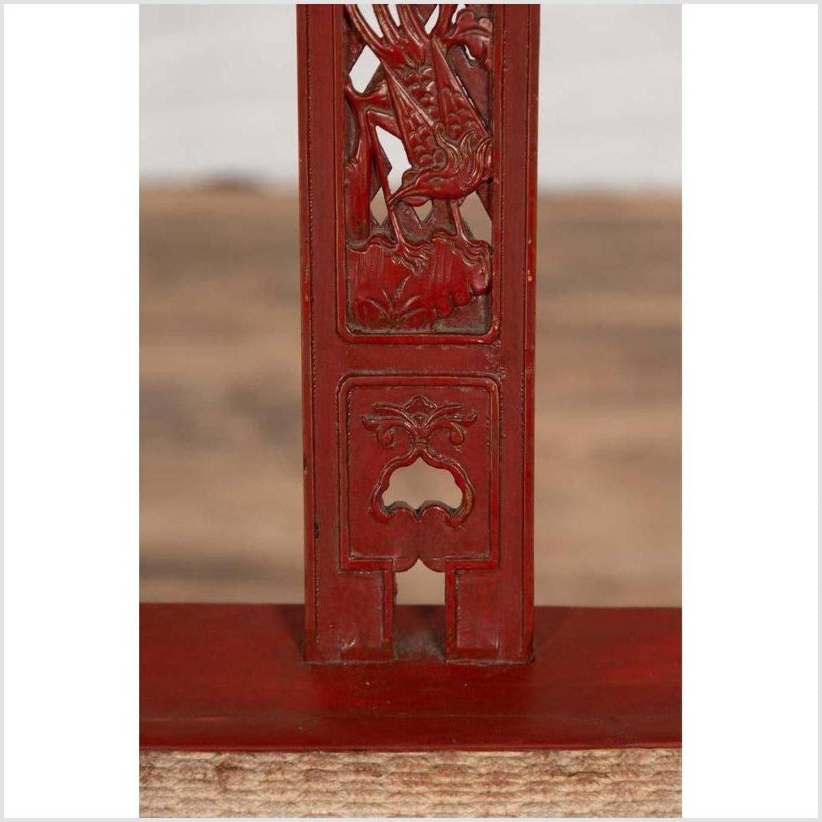 Antique Chinese Red Lacquered Folding Traveler's Chair with Footrest and Fabric-9. Asian & Chinese Furniture, Art, Antiques, Vintage Home Décor for sale at FEA Home
