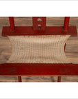 Antique Chinese Red Lacquered Folding Traveler's Chair with Footrest and Fabric-10. Asian & Chinese Furniture, Art, Antiques, Vintage Home Décor for sale at FEA Home