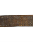 Brown wooden antique Chinese rice mold with carved lotus symbol and Fu bat motif, rustic finish.