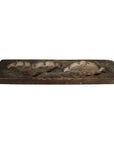 Rectangular wooden antique Chinese rice mold with two carved bun shapes, close-up, additional models in background.