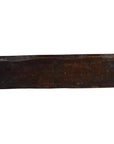 Dark brown rectangular antique Chinese rice mold, wood texture, shown on plain white background, close-up.
