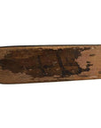 Close-up of worn rectangular wooden Chinese rice mold with faded paint, featuring longevity symbol and sacred fungus motif.