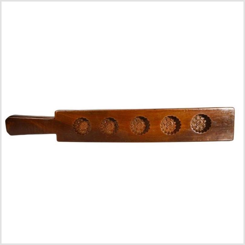 Antique Chinese Rice Mold – Five Spiral Floral Cavities, Dark Wood-4. Asian & Chinese Furniture, Art, Antiques, Vintage Home Décor for sale at FEA Home