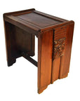 Dark brown rosewood side table with carved floral details and rectangular legs, antique style.