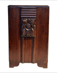 Dark rosewood side table with carved floral patterns and polished finish, antique style.