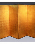 Gold leaf and wood Chinese screen with four panels, each panel hand-stamped with a subtle textured pattern.
