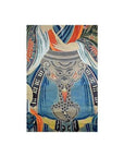 Colorful paper Chinese scroll painting with detailed stylized dragon and vibrant ornate Asian patterns, close-up view.