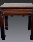 Dark wood Chinese antique square side table with horse hoof legs, small scratch on front left side.