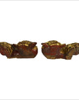 Gold and red antique Chinese dragon-shaped temple carvings displayed on a white background.