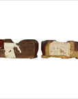 Brown wood dragon-shaped Chinese temple carvings, antique pair side by side on white background.