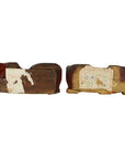 Brown wood dragon-shaped Chinese temple carvings, antique pair side by side on white background.