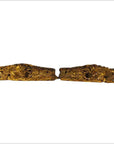 Brown wood antique Chinese temple carvings with dragon designs, displayed side by side on a white background.