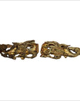 Gold-toned antique Chinese temple wood carvings, ornate design, displayed side by side on a white background.