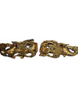 Gold-toned antique Chinese temple wood carvings, ornate design, displayed side by side on a white background.