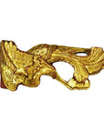 Ornate gold eagle carvings, antique Chinese temple art, close-up on plain white background.