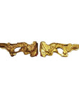 Gold wood antique Chinese temple carvings of winged creatures on a white background, close-up view.