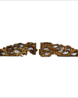 Gold-painted wood Chinese temple carvings, ornate design, pair displayed side by side on white background.